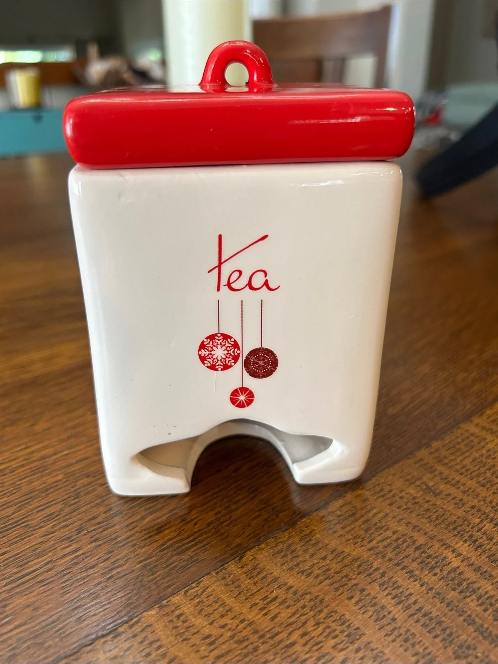 Target White Ceramic Tea Canister with Red Lid and Motif